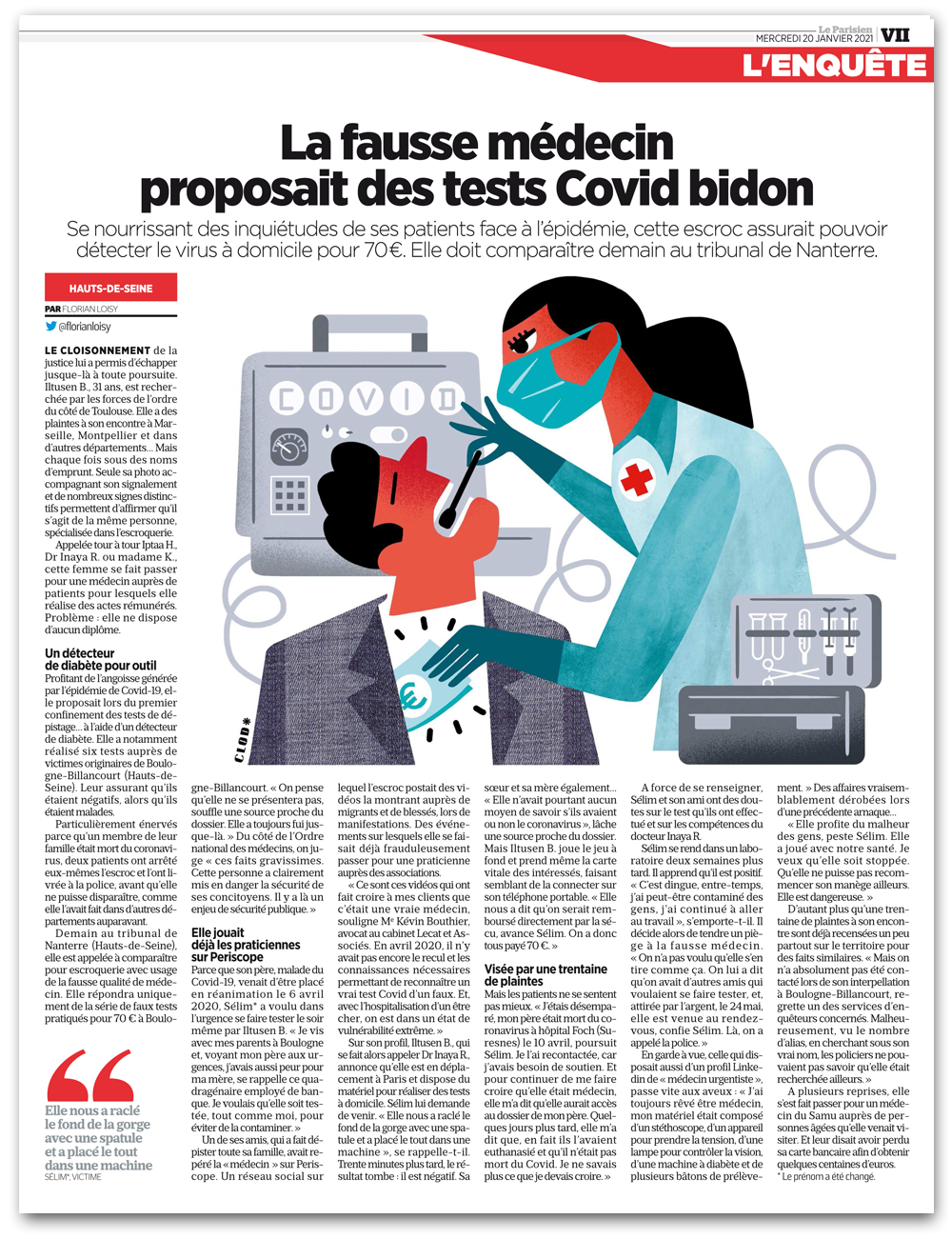 Le Parisien : la fausse médecin proposait des tests Covid bidon