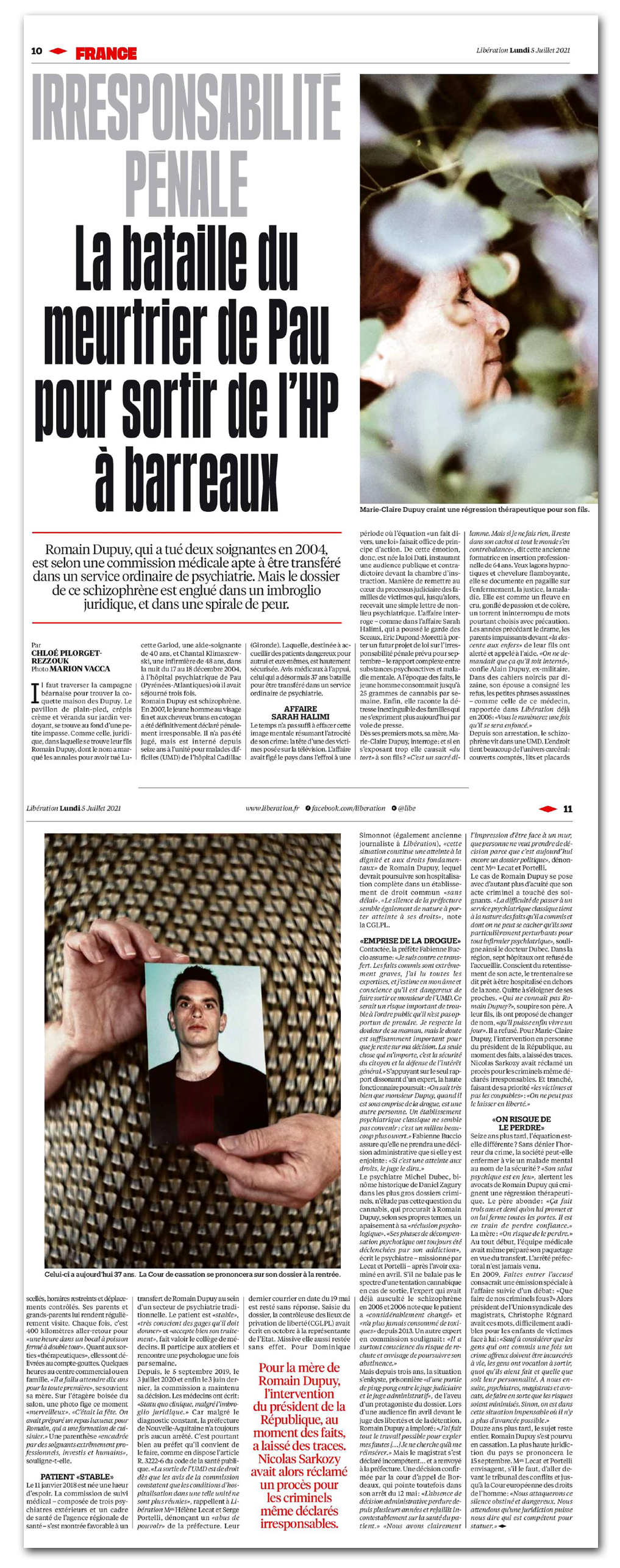 Article Libération : Romain Dupuy irresponsabilité pénale